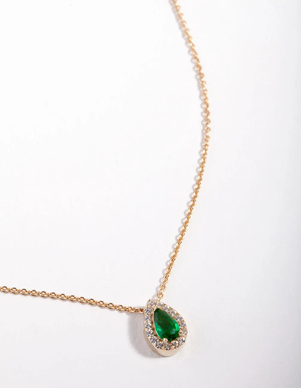 Gold Plated Sterling Silver Green Pear Halo Necklace Elegant Item