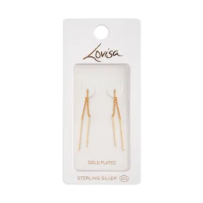 Minimalist Feature Gold Plated Sterling Silver Long Thread Through Earrings