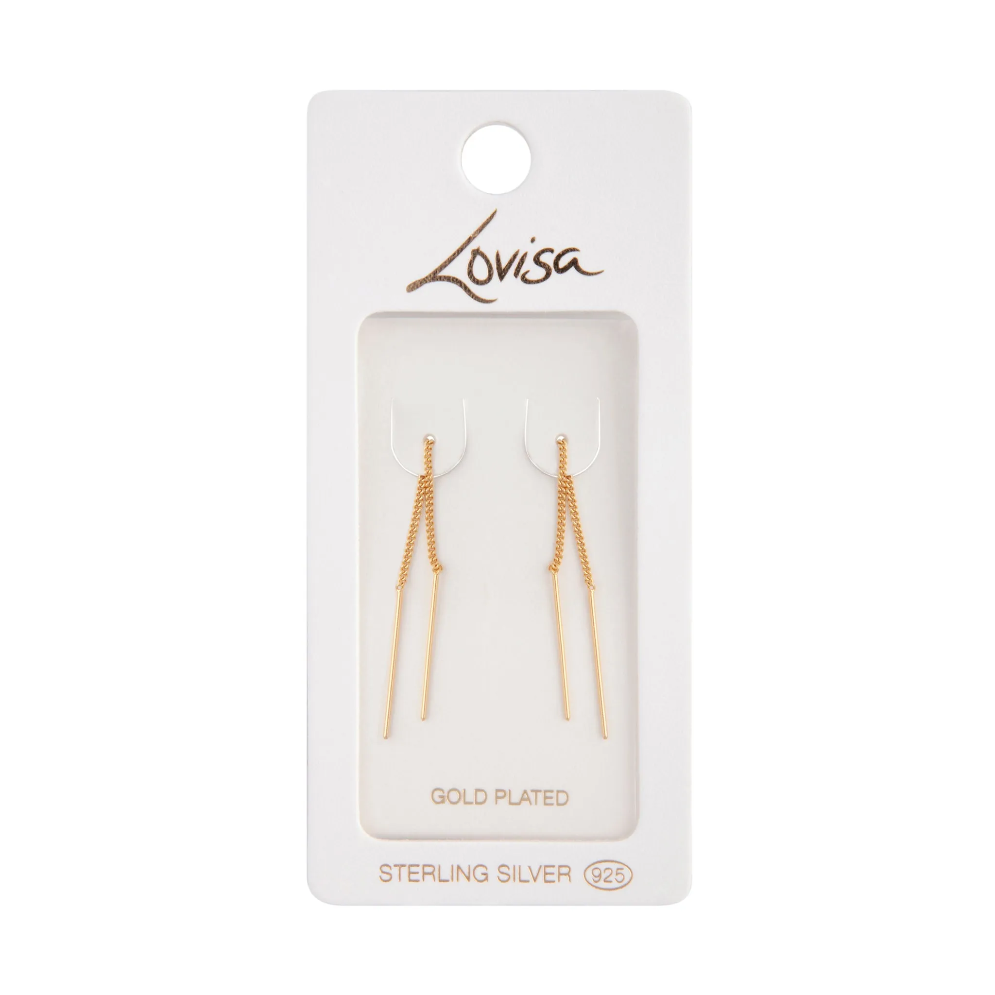 Minimalist Feature Gold Plated Sterling Silver Long Thread Through Earrings
