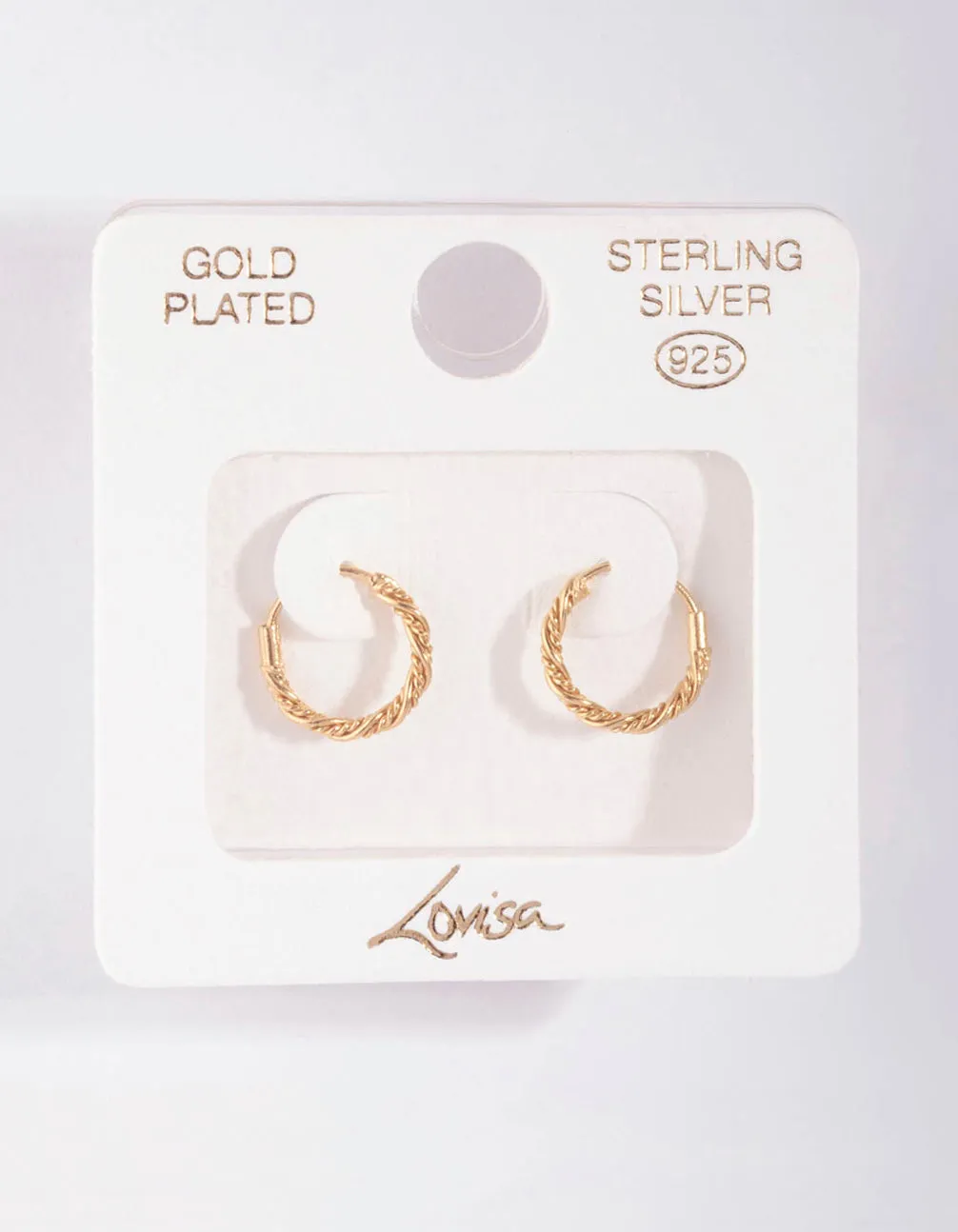 Beach Jewelry Gold Plated Sterling Silver Mini Twist Hoop Earrings