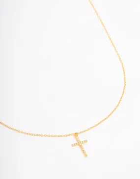 birthday party Summer Present Gold Plated Sterling Silver Pave Cross Pendant Necklace