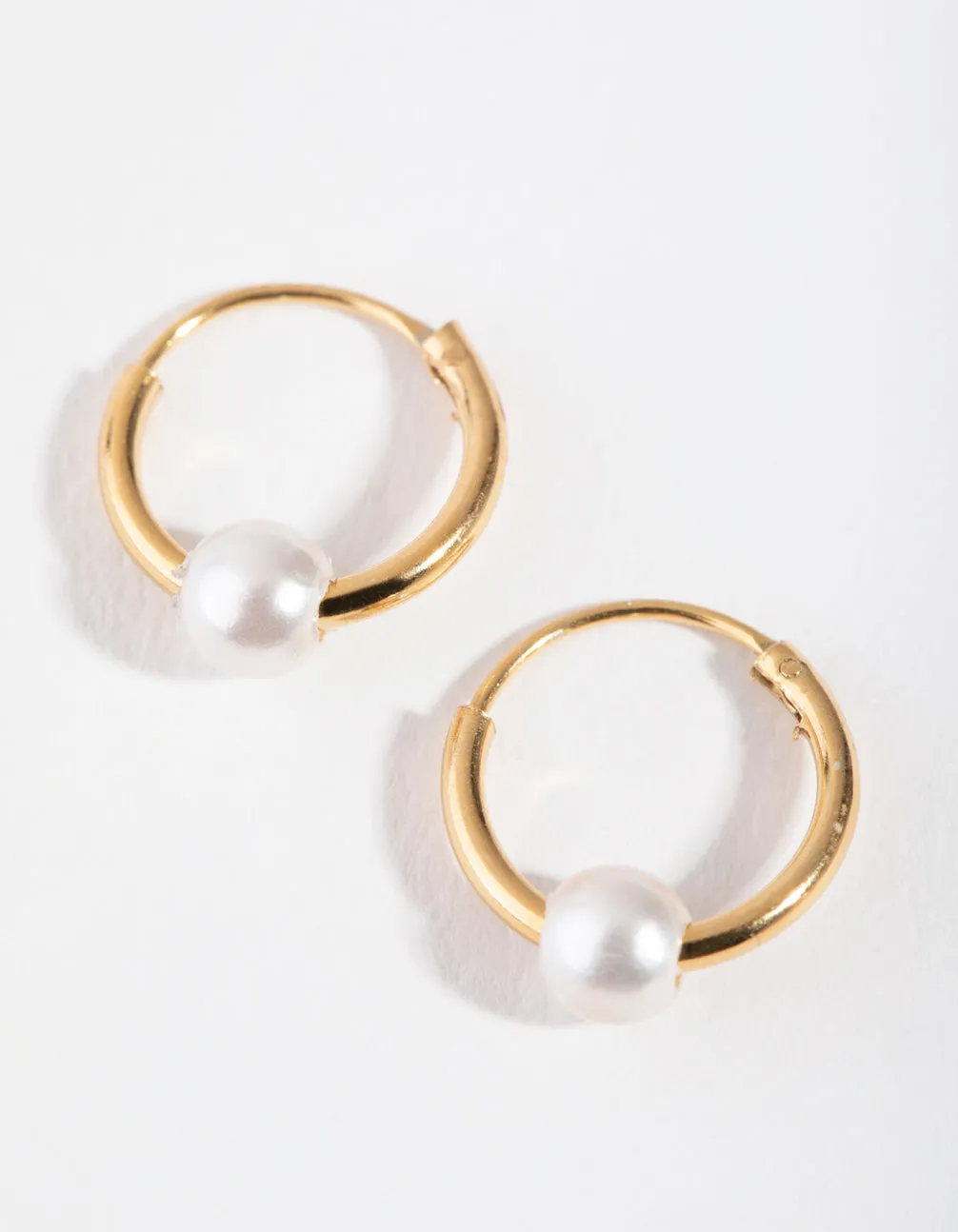 Gold Plated Sterling Silver Pearl Beaded Hoop Earrings Comfortable Element Ornate Embellishment