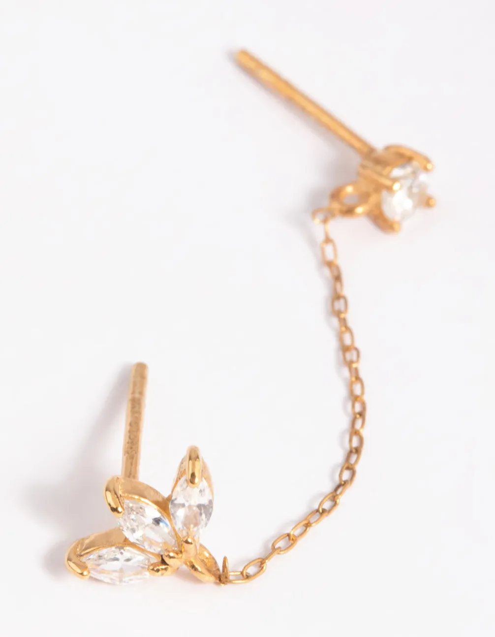 Gold Plated Sterling Silver Petal Stud Earrings Linear Accent Geometric Jewelry