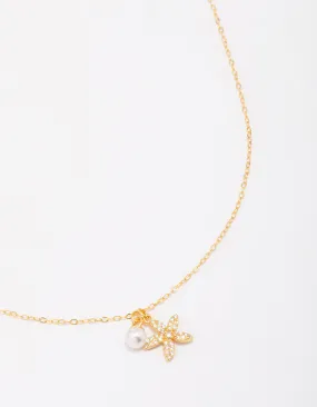 Ornamental Chain Gold Plated Sterling Silver Starfish Freshwater Pearl Chain Necklace