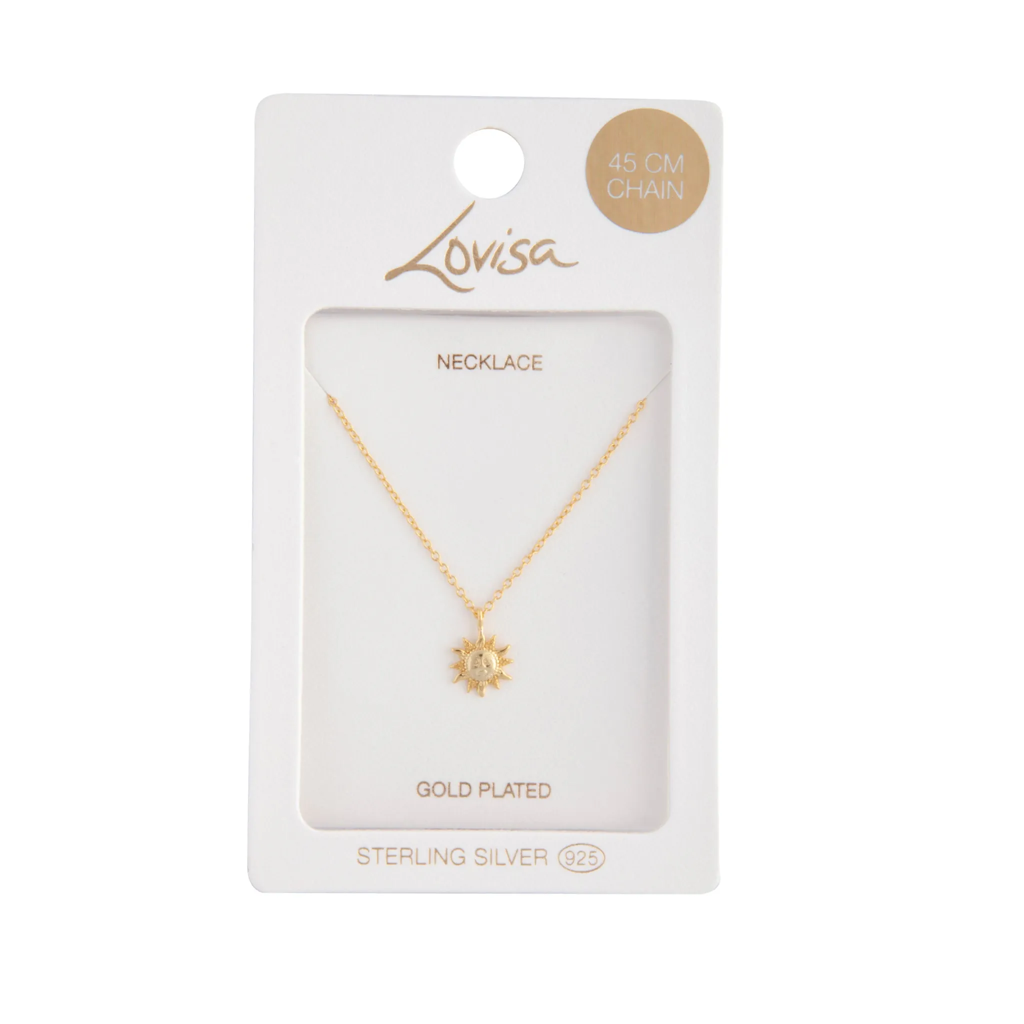 Hooked Jewelry Gold Plated Sterling Silver Sun Pendant Necklace