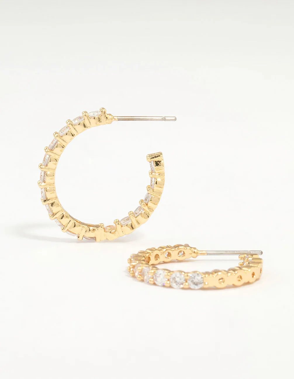 Graceful Creation Wedding accessory Gold Plated Stone Medium Hoop Earrings