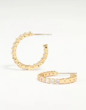 Industrial Item Gold Plated Stone Medium Hoop Earrings