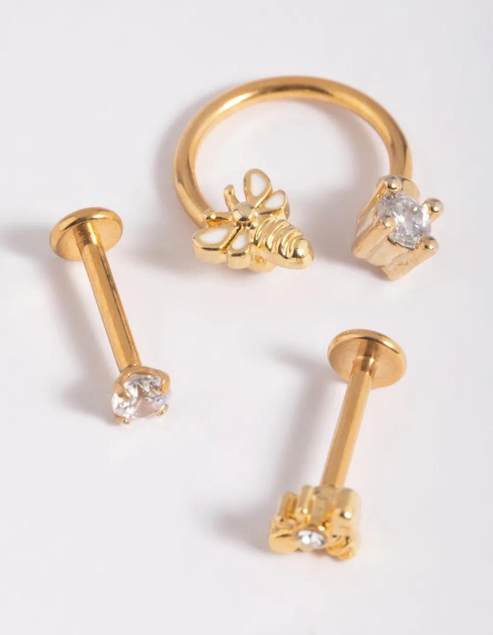 Gold Plated Surgical Steel Bee Stud Earring Pack Triangular Accessory Magnificent Decoration