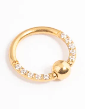 Gold Plated Surgical Steel Cubic Zirconia Bead Earring Spiral Adornment