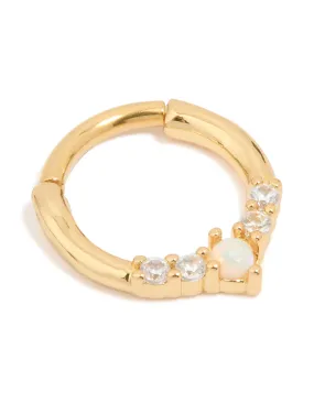 Vintage-Inspired Jewelry Gold Plated Surgical Steel Cubic Zirconia Marquise Clicker Ring