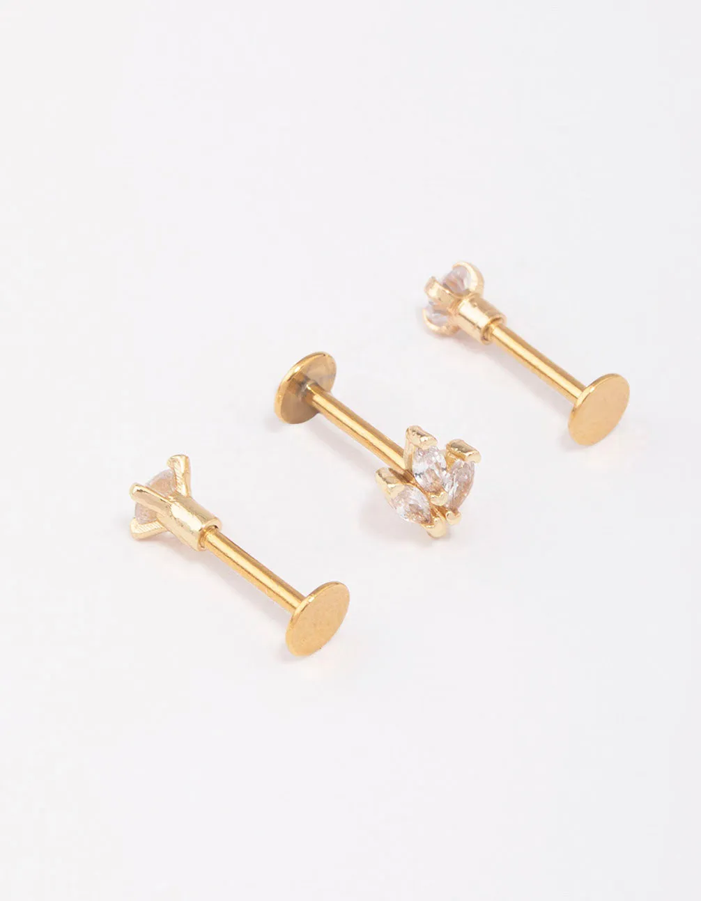 Gold Plated Surgical Steel Triangular Leaf Flat Back 3-Pack Contemporary Feature Heart-Shaped Item