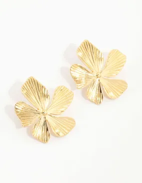 Gold Plated Textured Flower Studs Modern Selection