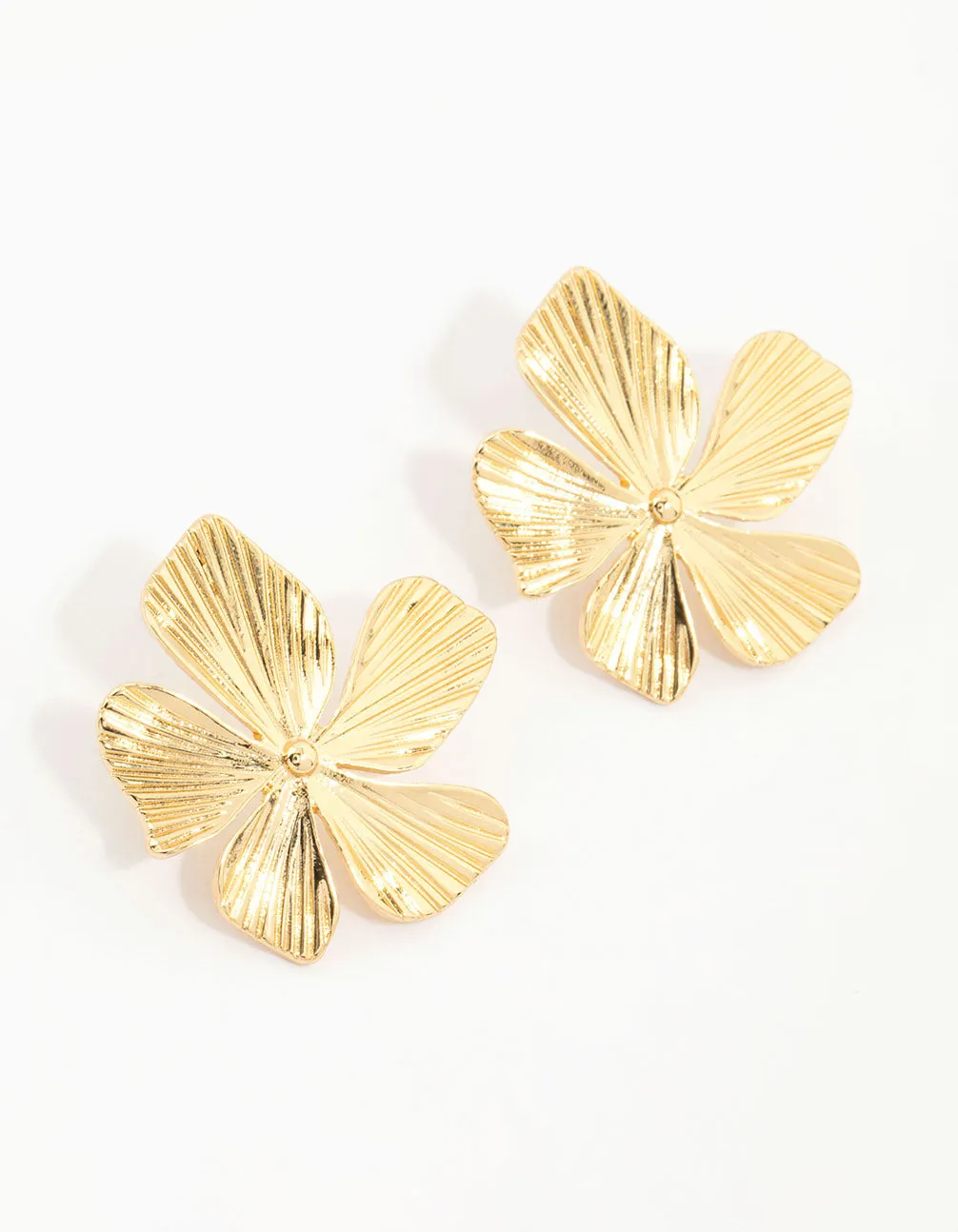 Gold Plated Textured Flower Studs Modern Selection