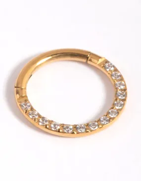 Magnificent Trinket Secure look Gold Plated Titanium Cubic Zirconia Clicker Ring