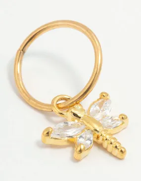 Gold Plated Titanium Cubic Zirconia Dragonfly Clicker Ring Classic Detail