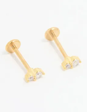 Beautiful Option Gold Plated Titanium Cubic Zirconia Flat Back Stud Pack