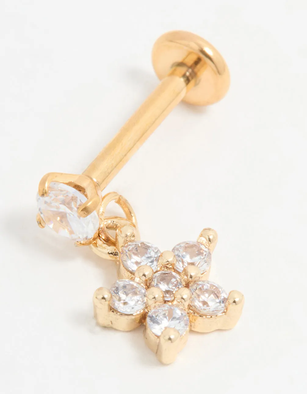 Gold Plated Titanium Cubic Zirconia Petal Flower Flat Back Stud Straight Item