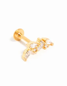 Linear Adornment Premium Aesthetic Gold Plated Titanium Cubic Zirconia Vine Crawler Flat Back Stud