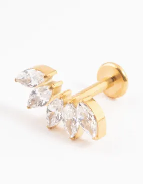 Sturdy Element Gold Plated Titanium Marquise Threadless Flat Back