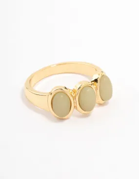Gold Plated Trio Oval Stone Ring Economical Jewelry