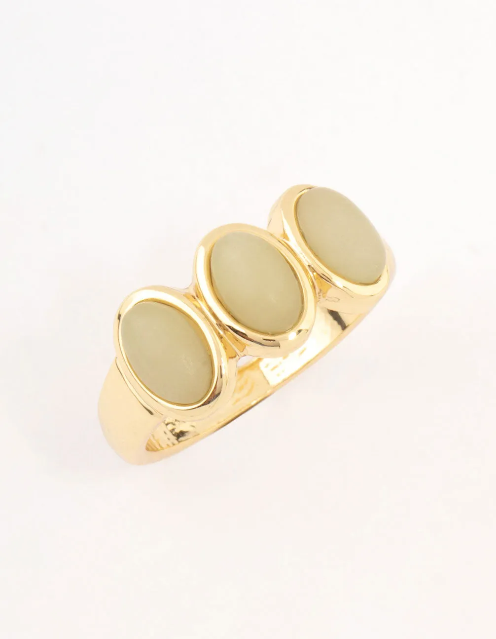 Gold Plated Trio Oval Stone Ring Fantastic Object Formal Attire