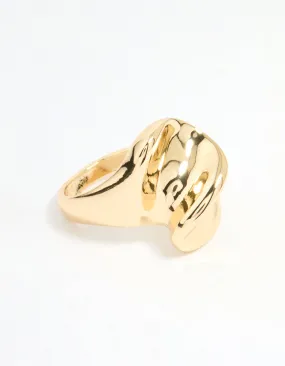 daily accessory Gentle Texture Gold Plated Twisted Oval Ring