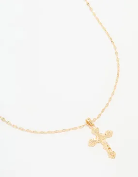 Gold Plated Vintage Cross Pendant Necklace Affordable Piece Distinctive Jewelry