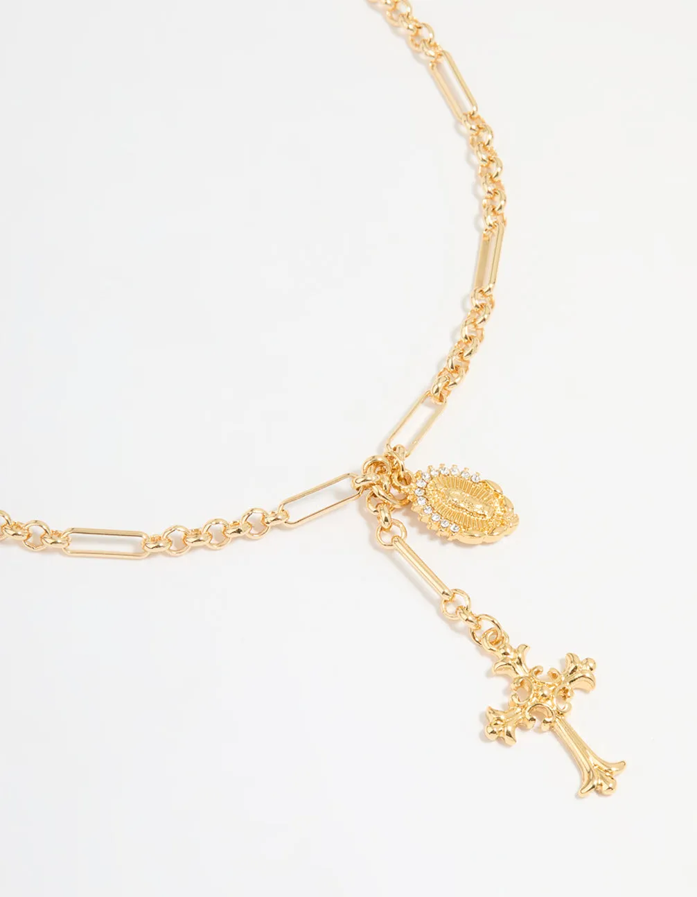 Gold Plated Vintage Cross Y-Necklace Handmade Present