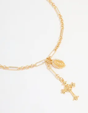Gold Plated Vintage Cross Y-Necklace Casual Style