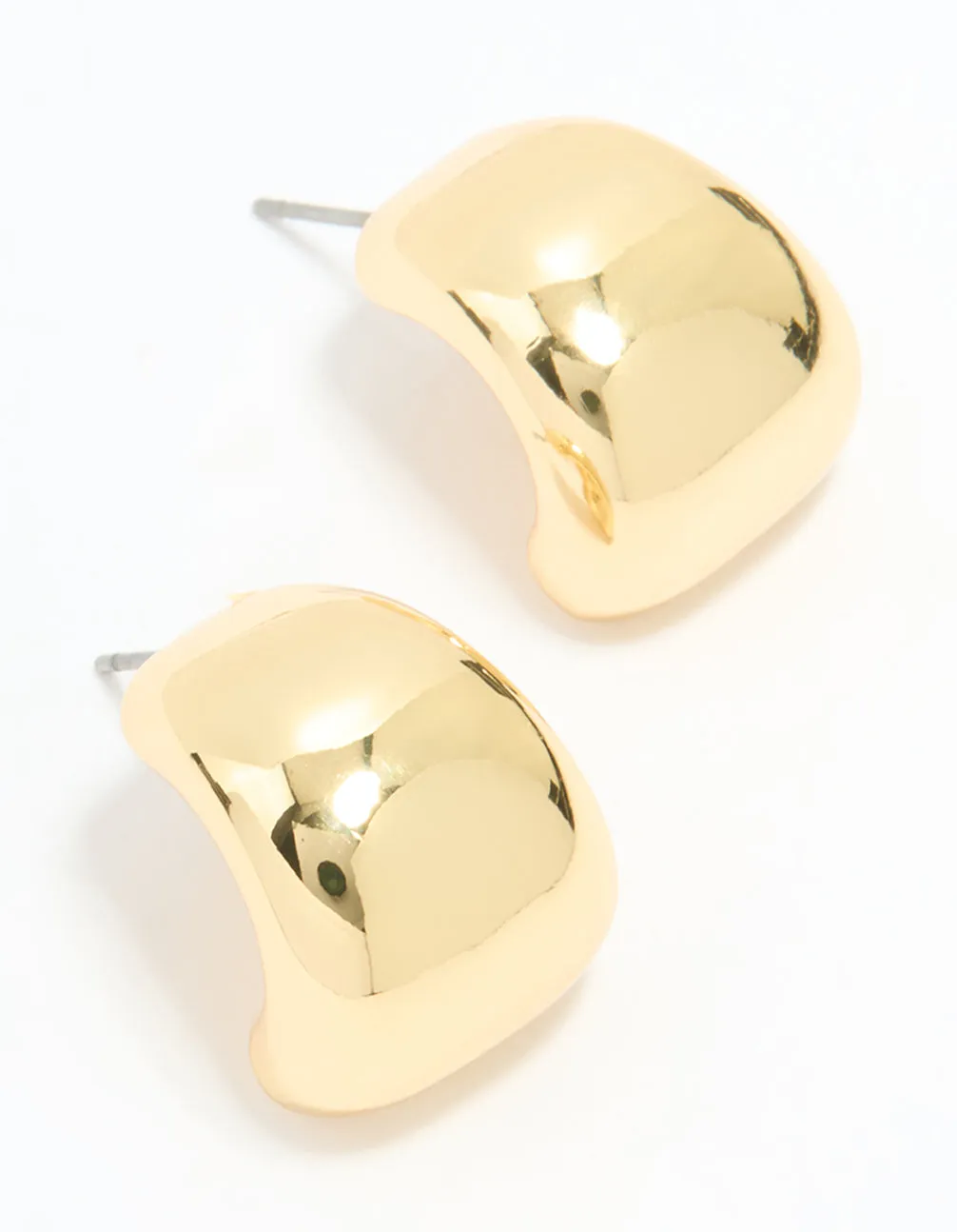 Gold Plated Wide Stud Earrings Brilliant Ornament Shiny Style