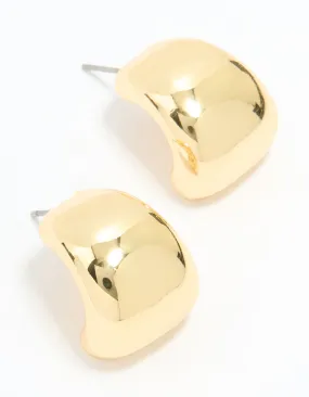 Gold Plated Wide Stud Earrings Brilliant Ornament Shiny Style