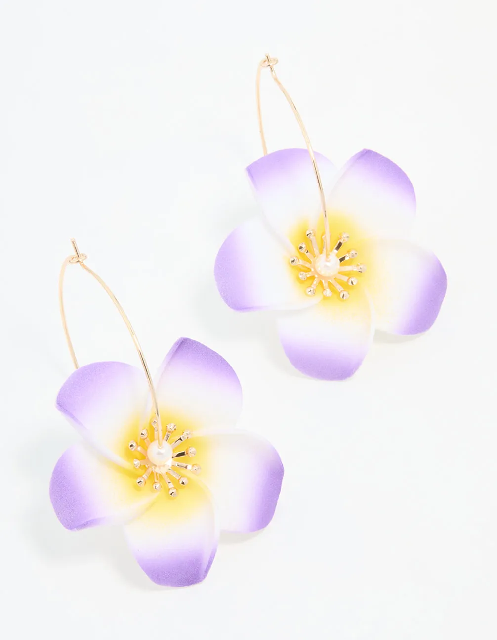 Stylish Product Vintage Accessory Gold Purple Pearl Large Frangipani Hoop Earrings