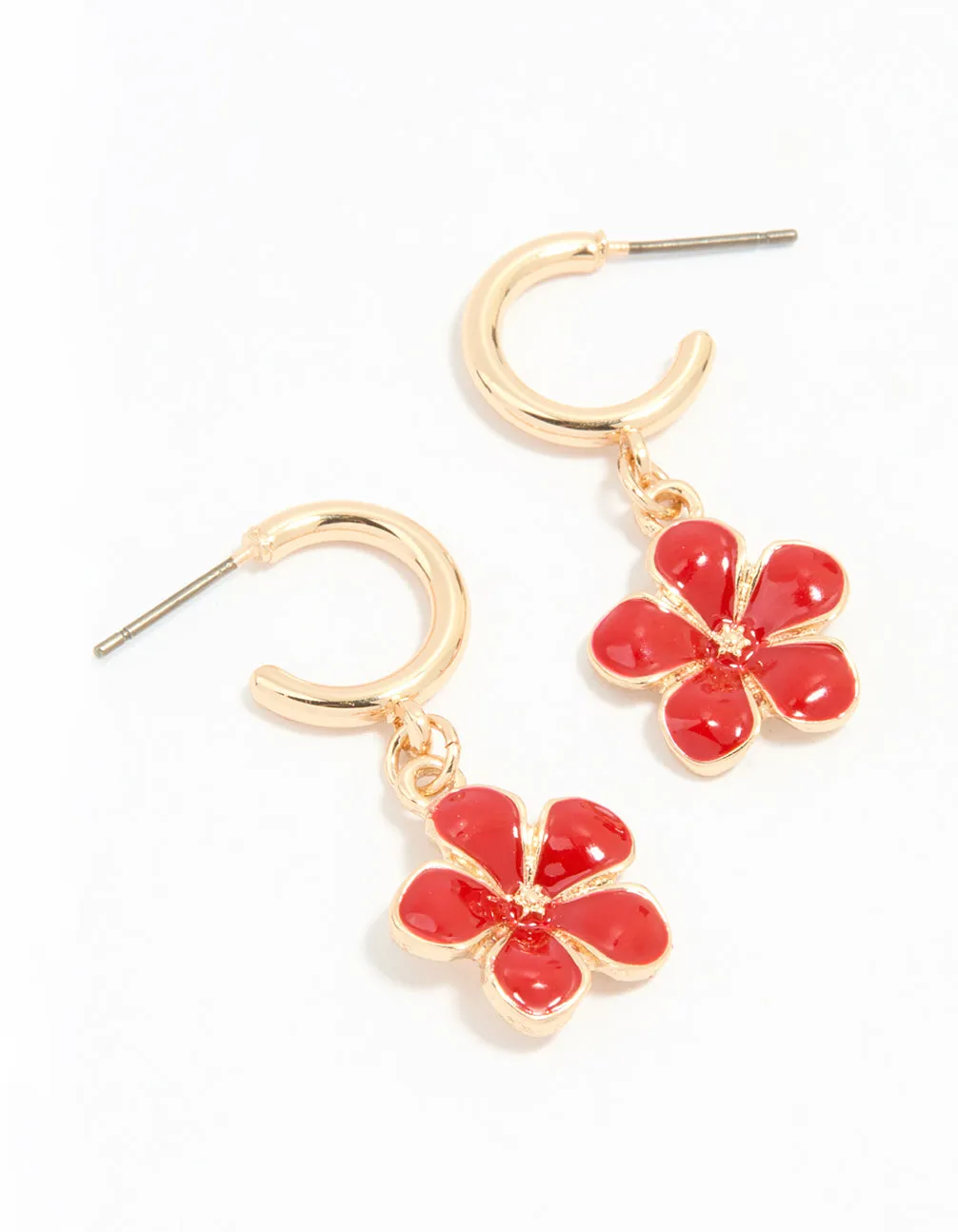 Gold Red Flower Hoop Earrings Big Decoration
