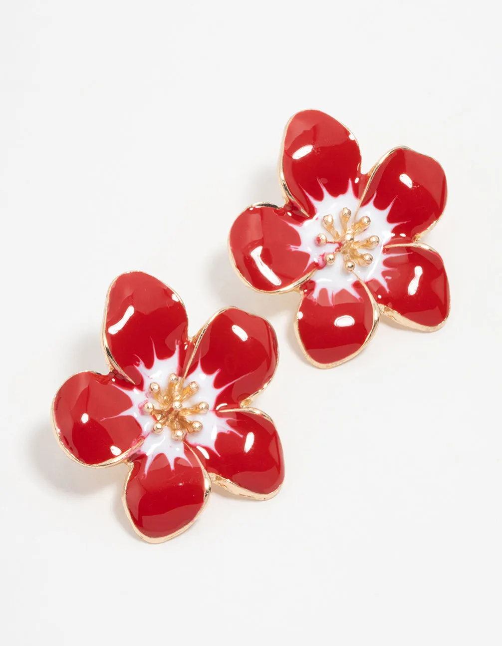 Comfortable Product Fashionable Trinket Gold Red Frangipani Stud Earrings