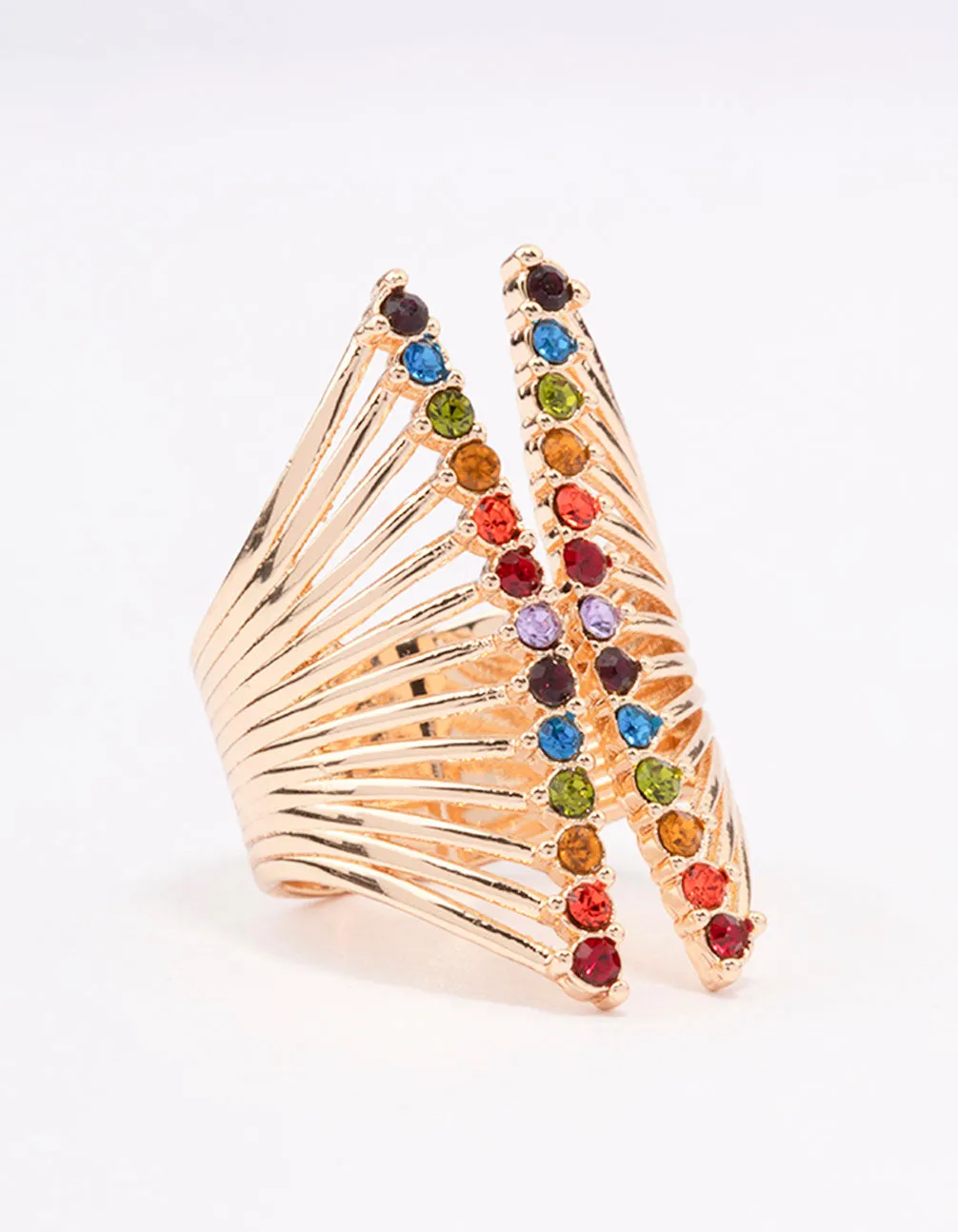 Gold Ribbed Cage Cocktail Ring High-Quality Design Stylish piece