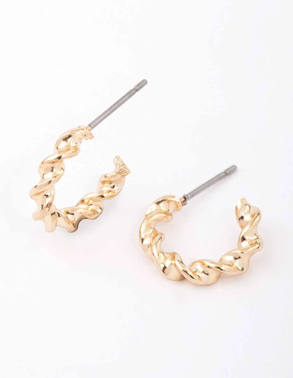 comfortable option Gold Rope Twisted Huggie Earrings