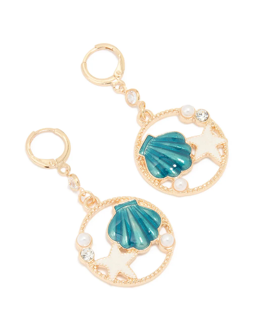 Miniature Embellishment Comfortable Product Gold Round Star & Shell Earrings