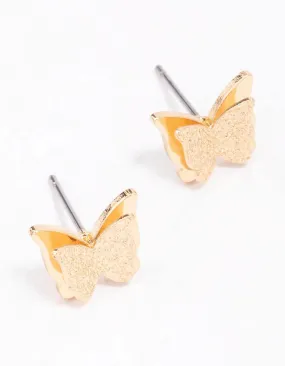 Star-Shaped Item Gold Sandblast Butterfly Stud Earrings