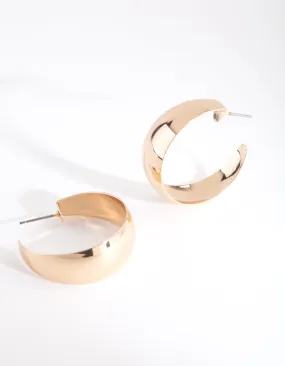 Gold Simple Wide Hoop Earrings Classic Essential Office Piece