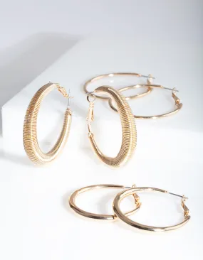 Shiny Aesthetic Gold Spiral Hoop Pack
