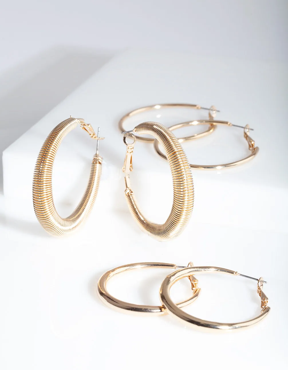 Shiny Aesthetic Gold Spiral Hoop Pack