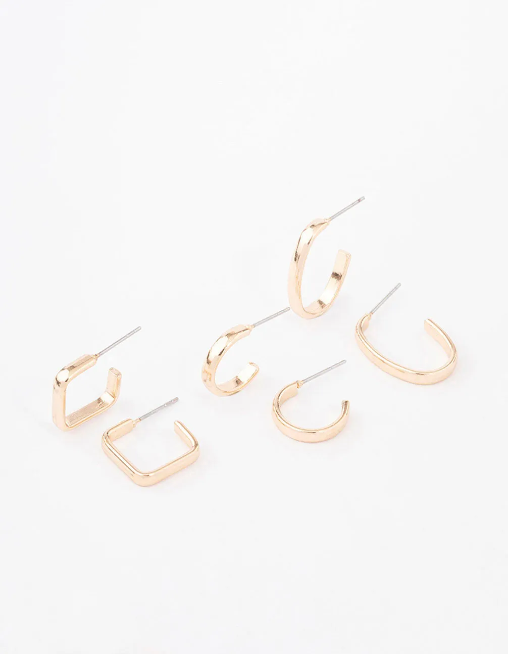 Rectangular Trinket Gold Square & Oval Huggie Earring 3-Pack
