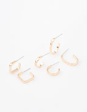 Festive Trinket Gold Square & Oval Huggie Earring 3-Pack