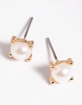 Stunning appearance Gold Square Pearl Stud Earrings