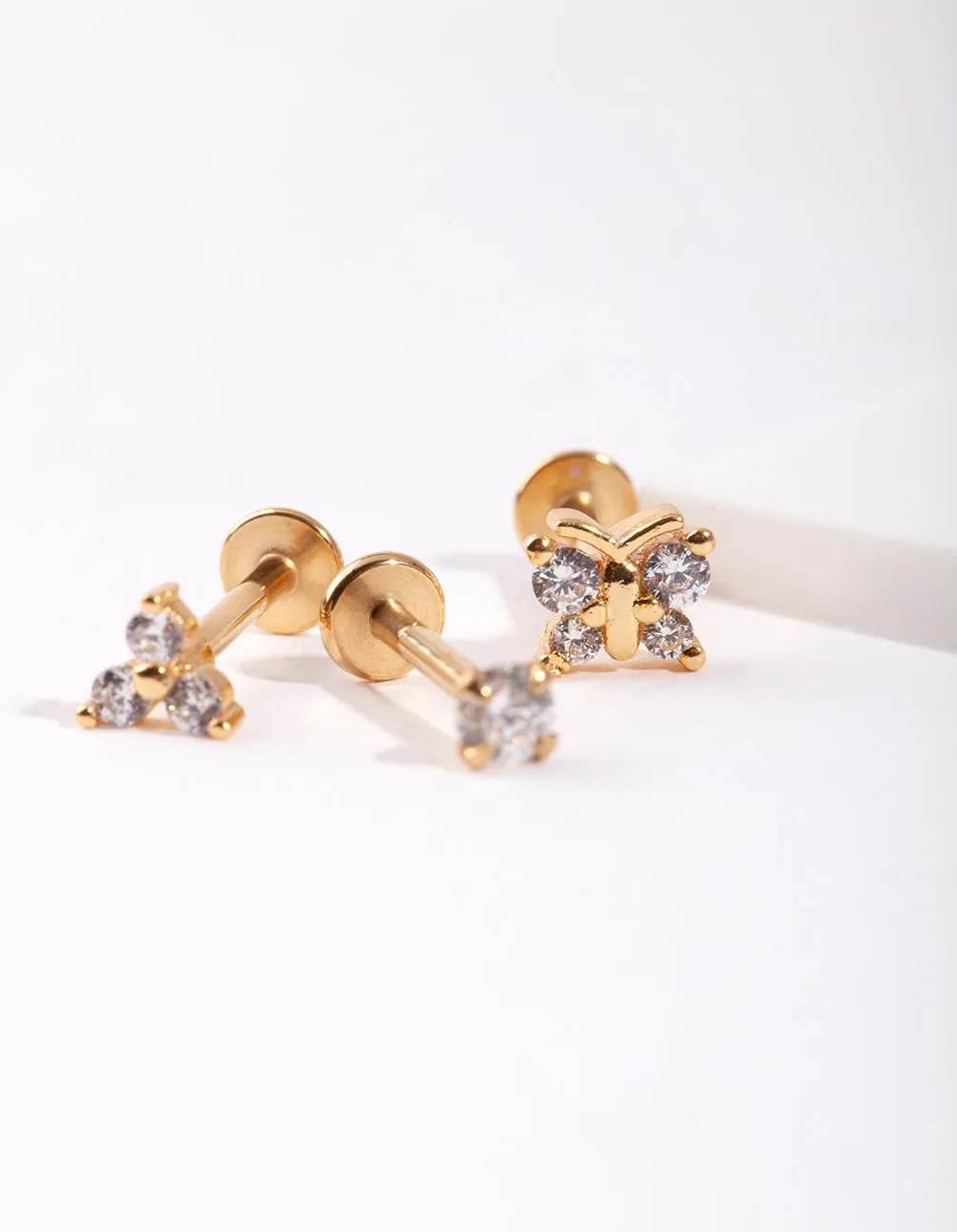 Contemporary Aesthetic Shiny Element Gold Surgical Steel Butterfly Flat Back Pack