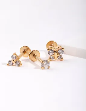 Contemporary Aesthetic Shiny Element Gold Surgical Steel Butterfly Flat Back Pack