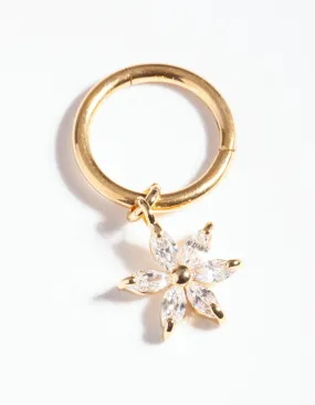 Gold Surgical Steel Cubic Zirconia Clicker Ring Fashionable Piece Unique Element