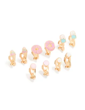 Gold Sweet Treats Clip-On Earrings 5-Pack Ornate Piece Large Ornament