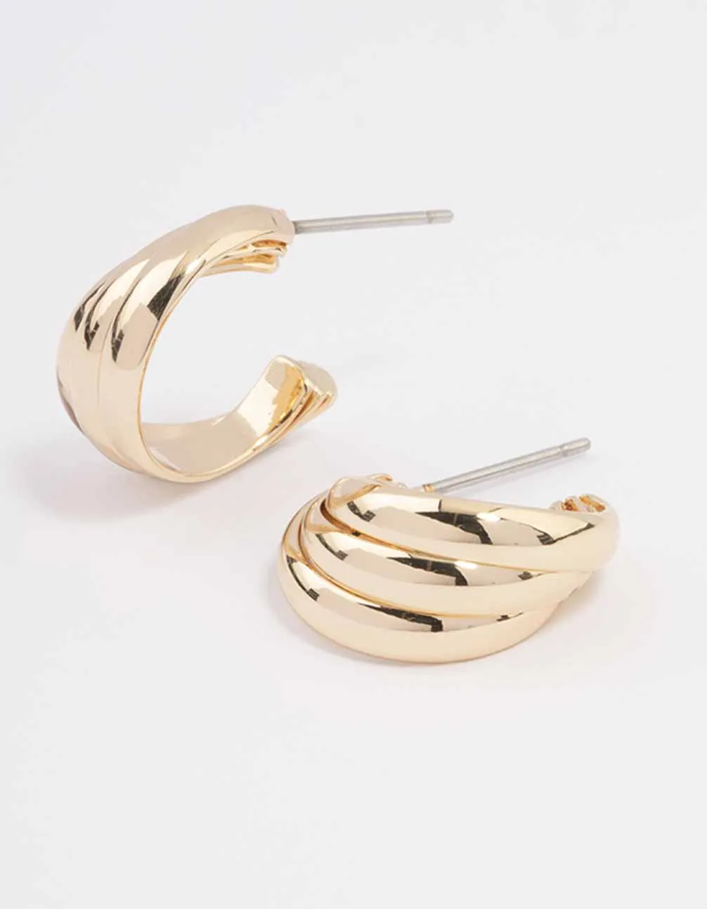 Gold Swirl Huggie Hoop Earrings Attractive Adornment Polygonal Decoration
