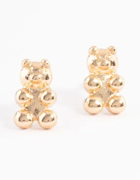 Gold Teddy Bear Stud Earrings Classic Appearance